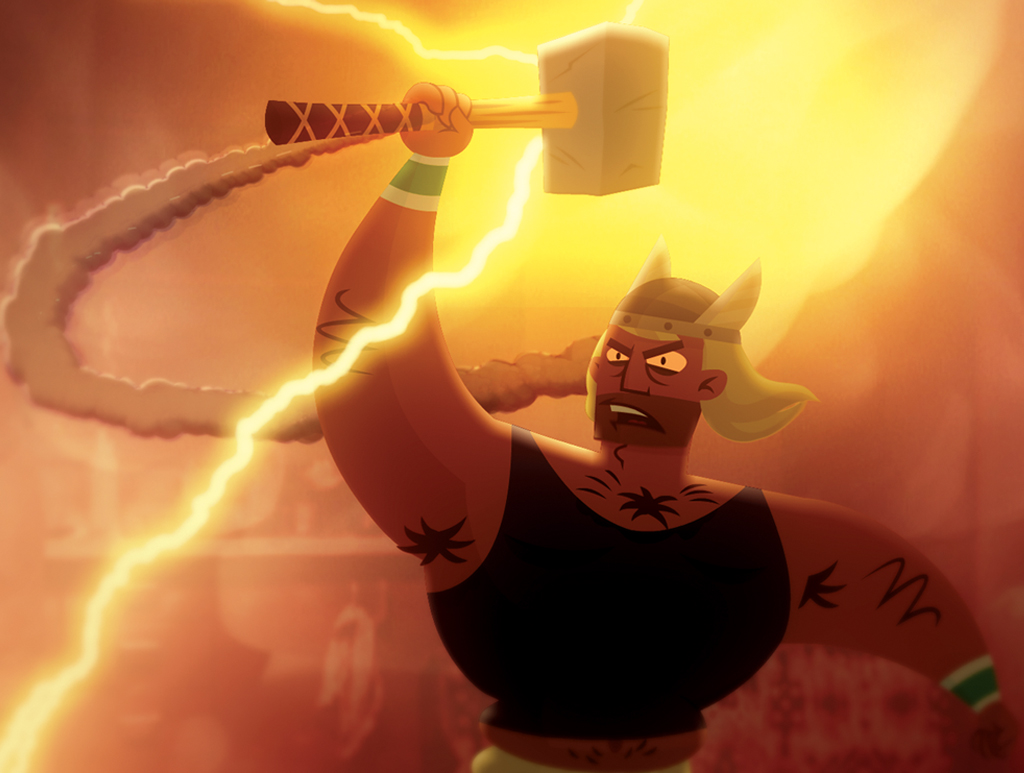 God Squad animation Thor wielding his hammer with a lightning bolt